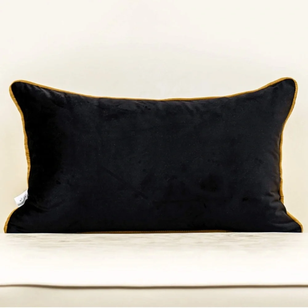 Luxury Home | Black & Gold Soft Velvet Faux Leather Geo Lumbar Pillow Cover